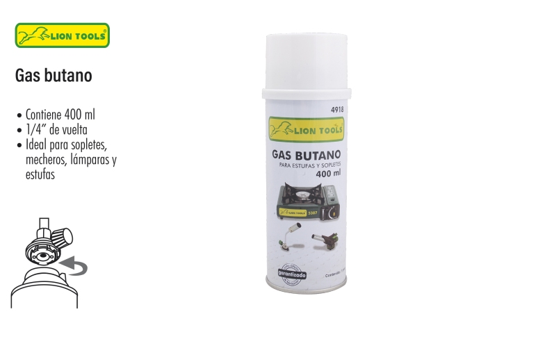 GAS BUTANO DE 1/4" DE VUELTA PARA ESTUFILLA LION TOOLS
